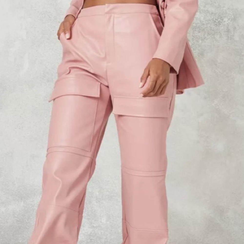 blush faux leather cargo trousers